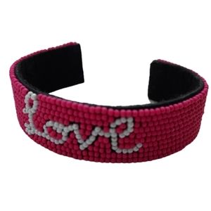 LOVE Beaded Bracelet Cuff Pink White